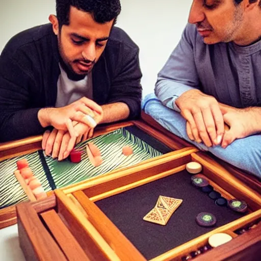 Prompt: “two stressed arabs playing backgammon”