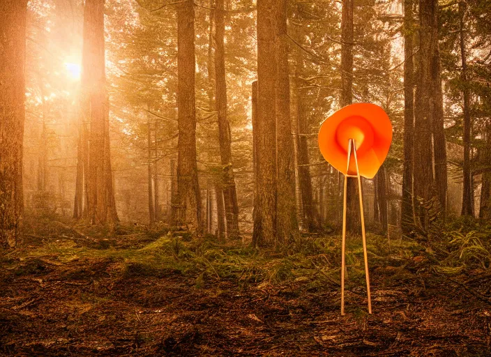 Prompt: a forest with an orange cone scattered about, cinematic photo, atomspheric lighting, 2 4 mm lens, unreal, octane render, detaileld sharp, masterpiece, dynamic, surreal