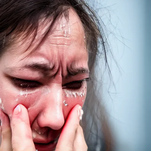 Image similar to first - person close - up photograph of a crying woman, 4 k, professional photography