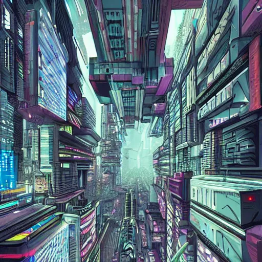 Image similar to cyberpunk city, four - point perspective