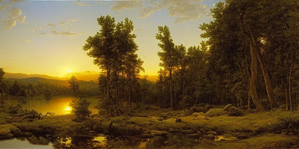 Prompt: realism landscape, sunset, asher brown durand, ivan shishkin