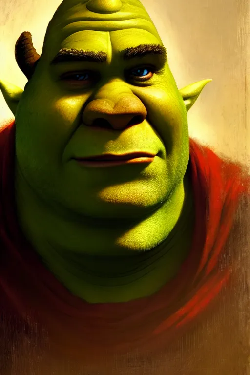 Prompt: a half body portrait of shrek, high detail, cleary see face, by gaston bussiere, bayard wu, greg rutkowski, odd nerdrum, maxim verehin, dan dos santos, masterpiece, sharp focus, cinematic lightning