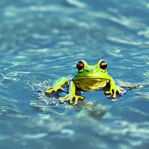 Prompt: a frog in the middle of the ocean,