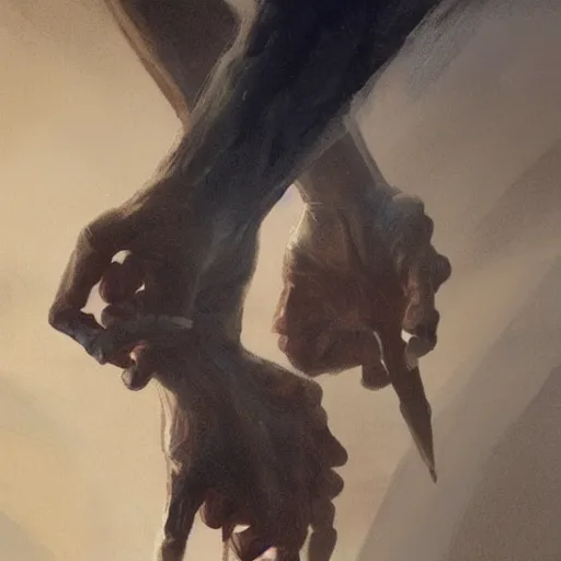 Image similar to Shaking hands, vertical symmetry, close up shot, detailed hands, beautiful moody artwork by Greg Rutkowski and Asher Duran