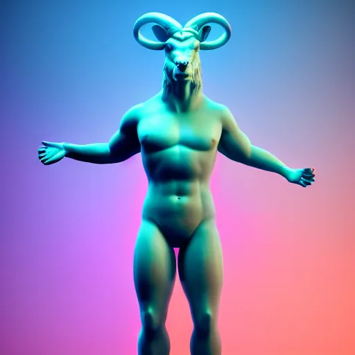 Prompt: unreal engine octane render houdini hyperreallistic render 8k marble statue of the minotaur vaporwave blue and pink neon background