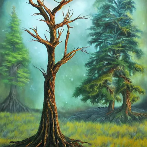 Prompt: A 14 year old tree, fantasy painting, lots of detail