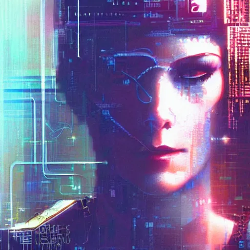 Image similar to Molly from the novel Neuromancer, eye implants, portrait shot, cyberpunk, illustration, poster art by Drew Struzan