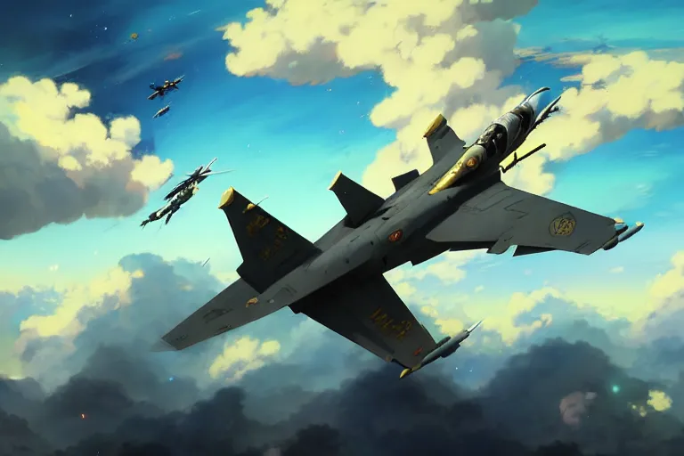 Prompt: baroque oil painting of anime key visual environment concept art of anime fighter jet dogfight in the sky concrete brutalist dark fantasy, rule of thirds, cinematic lighting, fake hidden detail, trending on pixiv fanbox, acrylic palette knife and brush, style of makoto shinkai studio ghibli genshin impact jamie wyeth james gilleard greg rutkowski