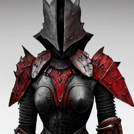 Image similar to hyperrealistic mixed media image of black red daedra armor from skyrim, stunning 3 d render inspired art by greg rutkowski and xiang duan and thomas eakes, perfect facial symmetry, flesh texture, realistic, highly detailed attributes and atmosphere, dim volumetric cinematic lighting, 8 k octane detailed render, post - processing, masterpiece,