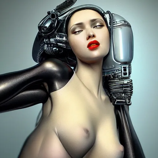 Prompt: gorgeous gynoid seductress posing, hyperrealistic, filmatic, octane, highly detailed,