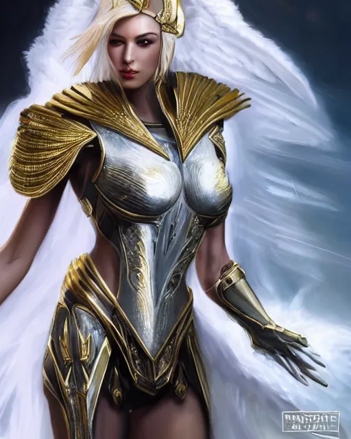 Prompt: perfect blonde egyptian queen wearing white dove wings, warframe armor, regal, attractive, ornate, sultry, sexy, beautiful, dreamy, elize theron, pretty face, green eyes, detailed, scifi platform, 4 k, ultra realistic, epic lighting, illuminated, cinematic, masterpiece, art by akihito tsukushi, voidstar, artgerm