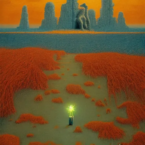 Image similar to spongebob squarepants in style of zdzisław beksinski, standing in wasteland, horror art, creepy, desolate