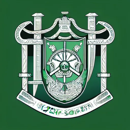 Image similar to coat of arms depicting a silver ship on a green background, art by ori toor, sticker, colourful, illustration, highly detailed, simple, smooth and clean vector curves, no jagged lines, vector art, smooth