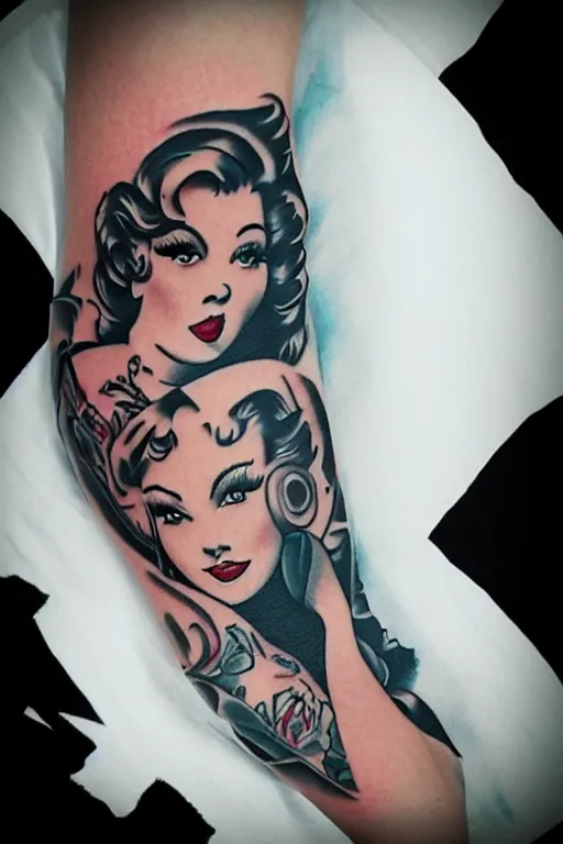 Image similar to pinup girl tattoo by “Pony Wave”