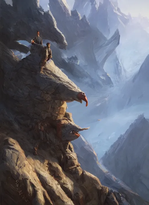 Prompt: giant goose on a mountain, elegant, digital painting, concept art, smooth, sharp focus, illustration, from StarCraft by Ruan Jia and Mandy Jurgens and Artgerm and William-Adolphe Bouguerea