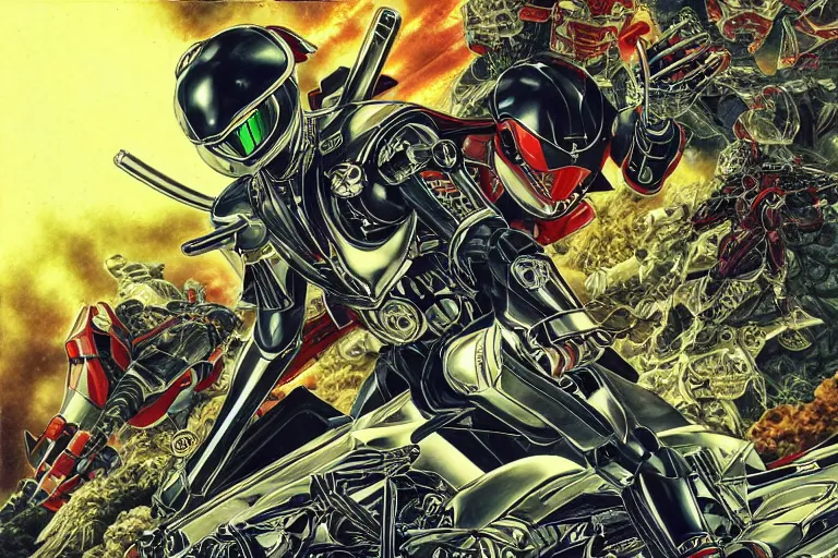 Image similar to kamen rider rx, by yoichi hatakenaka, masamune shirow, josan gonzales and dan mumford, ayami kojima, takato yamamoto, barclay shaw, karol bak, yukito kishiro