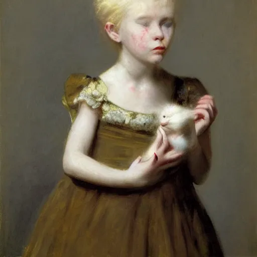 Image similar to girl with albino mouse, by alfred stevens