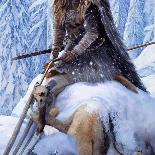 Prompt: there once was a norse goddess named skadi a winter ruler in huntress'body an expert at skiing her enemies fleeing ester ledecka she did embody..., digital art, irina french, heraldo ortega, mandy jurgens, golden ratio, art canvas, award winning, masterpiece trending on artstation 8 k 1 5 0 mpx