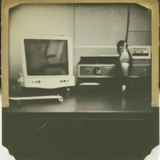 Prompt: a polaroid photo on a desk, found at an abandoned nuclear power plant, depicting the last moments of the workers, mystery, terrifying, psychopath, chilling