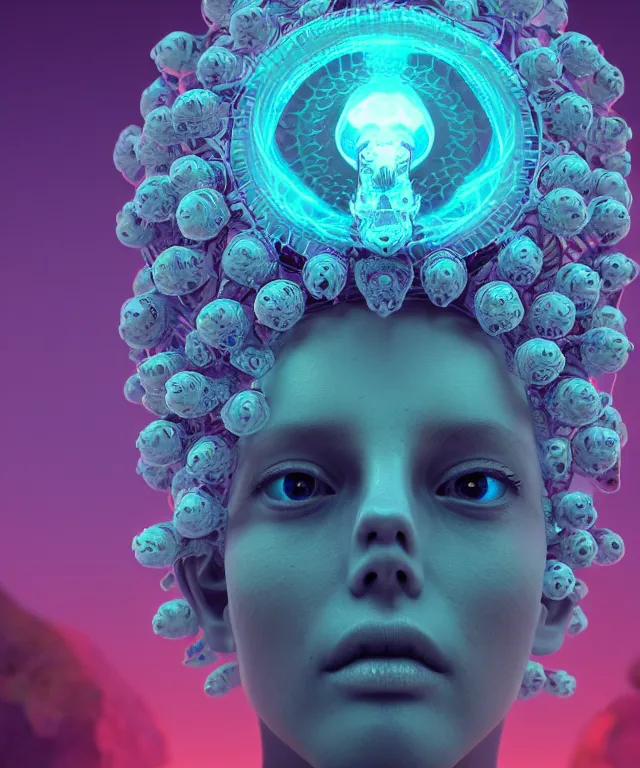 Image similar to symmetrical, centered, goddess close-up portrait wigh crown made of skulls. betta fish, phoenix, bioluminiscent creature, intricate artwork by Tooth Wu and wlop and beeple. octane render, trending on artstation, greg rutkowski very coherent symmetrical artwork. cinematic, hyper realism, high detail, octane render, 8k