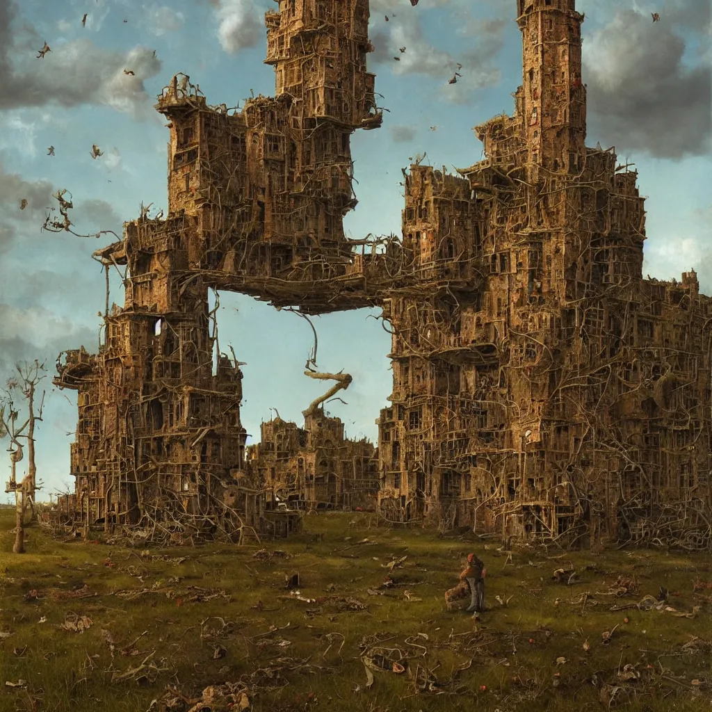 Prompt: a single! colorful!! fungus tower clear empty sky, a high contrast!! ultradetailed photorealistic painting by scott listfield, jan van eyck, hard lighting, masterpiece