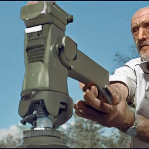 Image similar to Film Still of Mike Ehrmantraut aiming a sniper rifle in a new Breaking bad movie, 8k, highly detailed, centered