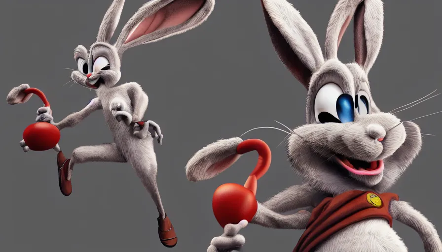 Prompt: Realistic photo of Bugs Bunny, hyperdetailed, artstation, cgsociety, 8k