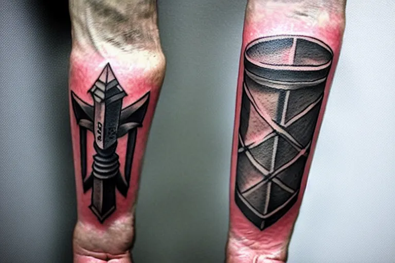 Image similar to Prison tattoo of Mjölnir, ugly, amateur, worst