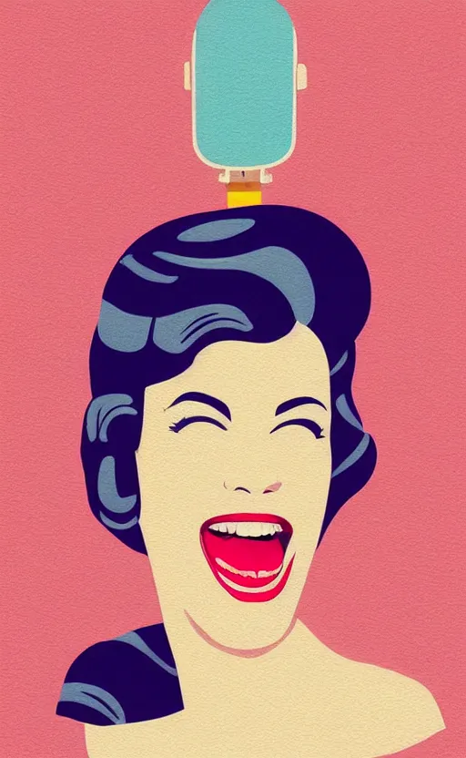 Image similar to illustration portrait of a woman with white buzzcut laughing out loud, art deco painting by tom whalen, by tomer hanukam funny meme photo, trending on behance, digital illustration, storybook illustration, grainy texture, flat shading, vector art, airbrush, pastel, watercolor, poster