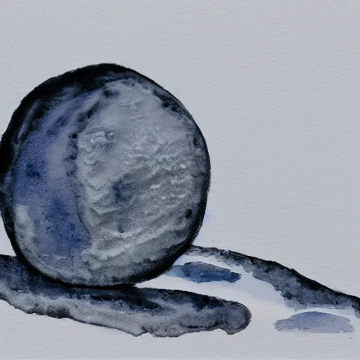 Image similar to snowy watercolor of sisyphus resting next to his boulder