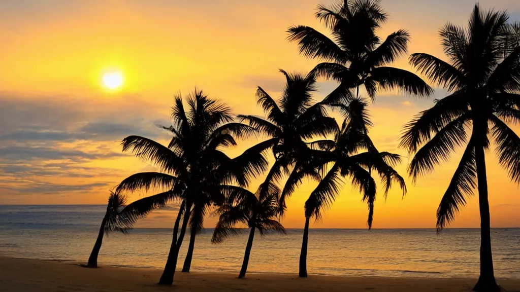Image similar to A beach with a beautiful sunset with palm trees