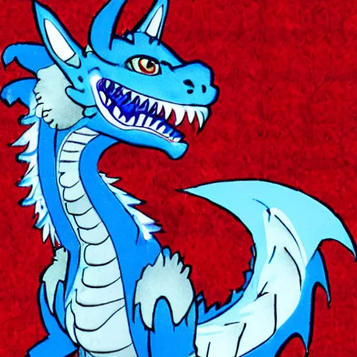 Image similar to an anthropomorphic furry blue dragon with scales like ice wearing medieval clothing