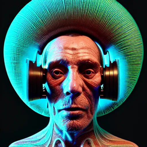 Prompt: Colour Photography of 1000 years old man with highly detailed 1000 years old face wearing higly detailed cyberpunk VR Headset designed by Josan Gonzalez. Man eating higly detailed hot-dog. In style of Josan Gonzalez and Mike Winkelmann andgreg rutkowski and alphonse muchaand Caspar David Friedrich. Rendered in Blender