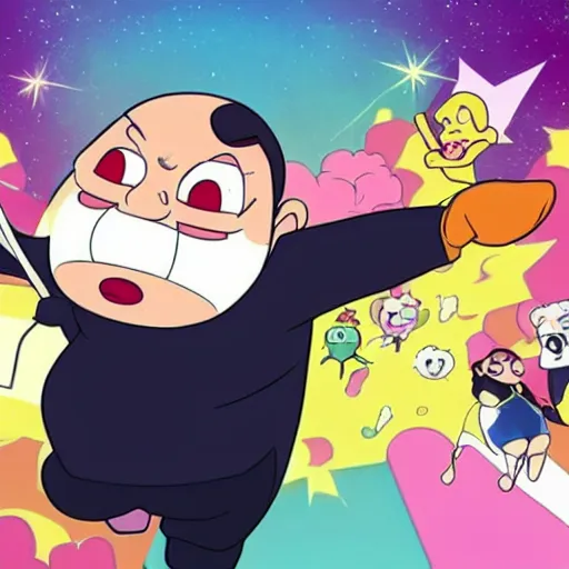 Image similar to a still from Steven universe starring Danny Devito