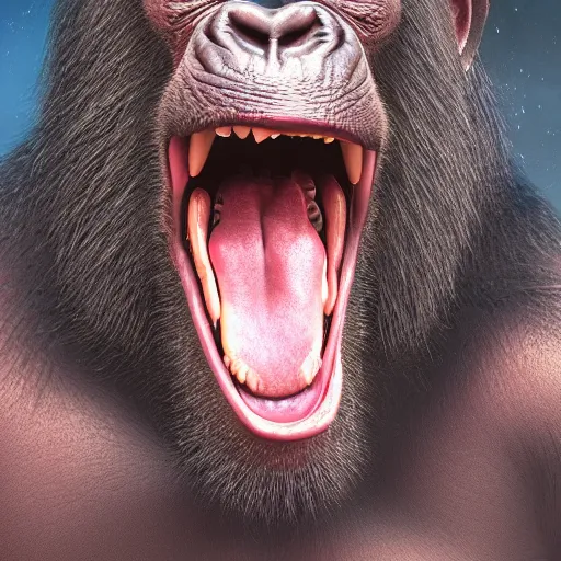 Image similar to Strong Angry Chimpanzee Screaming, Boris Vallejo, Epic, 8k resolution, ArtStation, Hyperrealistic