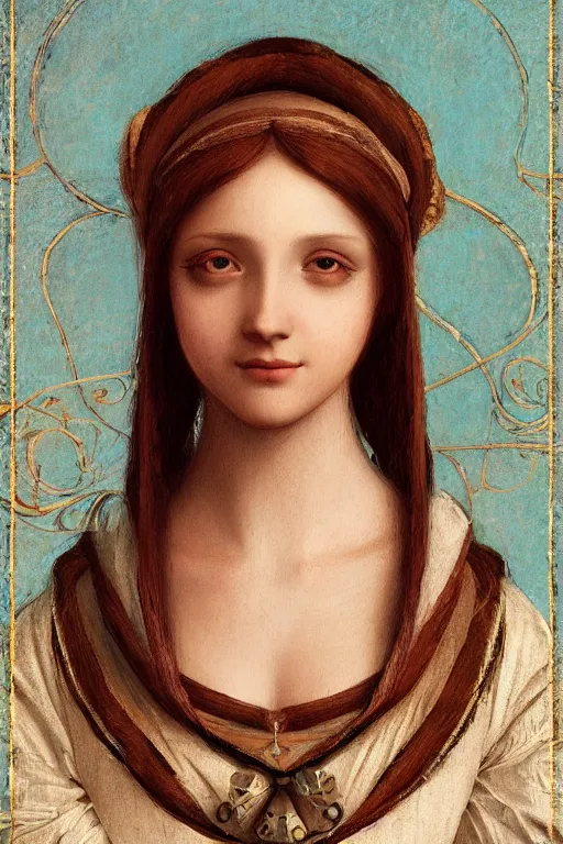 Image similar to a cute renaissance woman inspired by leonardo da vinci, vivid colors, high details, cinematic, 8k resolution, beautiful detailed, photorealistic, digital painting, artstation, concept art, smooth, sharp focus, illustration, fantasy background, artstation trending, octane render, unreal engine