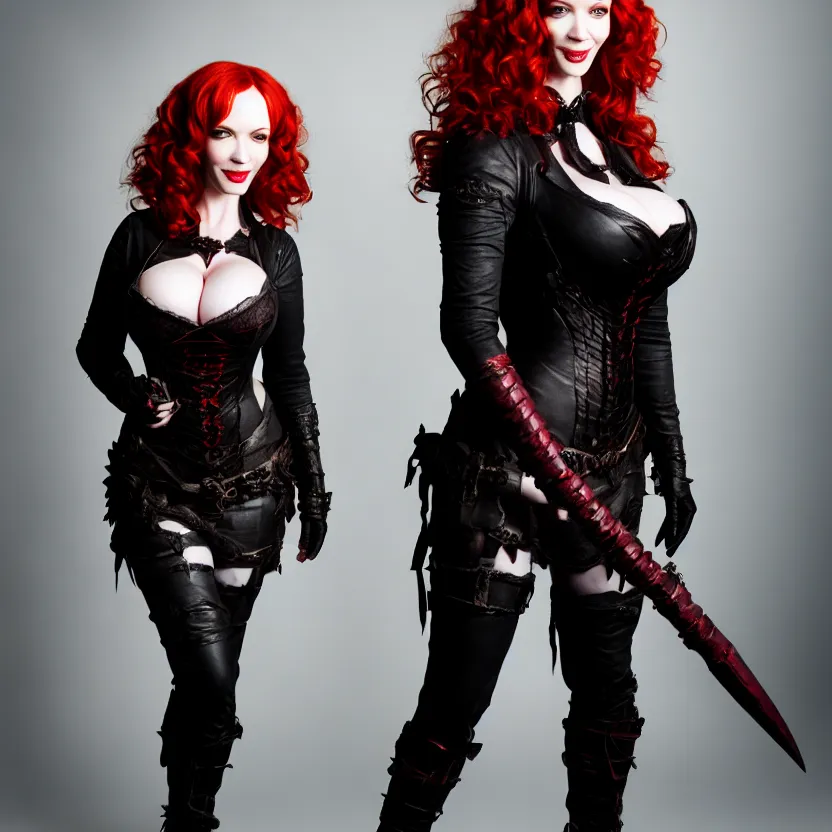 Image similar to full body photograph of christina hendricks as a vampire warrior, extremely detailed. dslr. 8 5 mm.