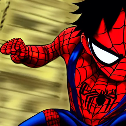 Prompt: Luffy as spiderman