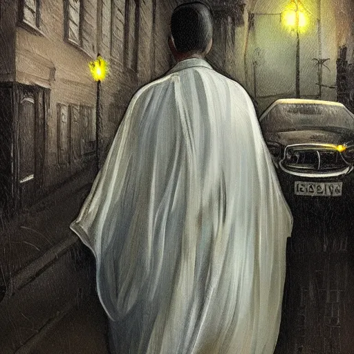 Image similar to ominous urine stained bedsheet ghost standing in front of a cars headlights late at night, oil painting, brush strokes, highly ornate intricate detail, gloomy mood,