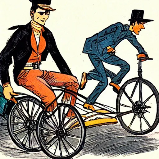 Prompt: corto maltese riding on a tricycle