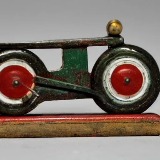 Image similar to photo of old Soviet steel toy, 1930s, retro, 35 mm