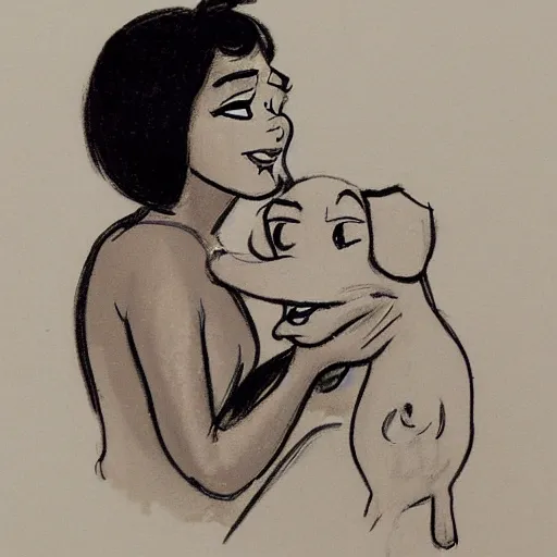 Image similar to milt kahl sketch of black hair cuban girl with dog nose