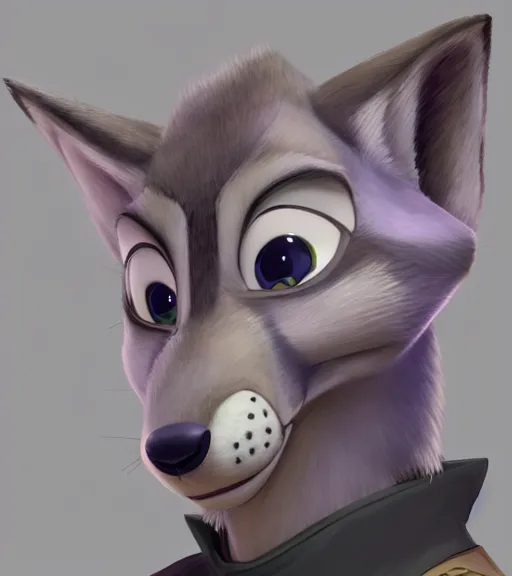 Image similar to digital drawing bust of anthromorphic female wolf, in style of zootopia, zootopia, zootopia, fursona, furry, furaffinity, 4 k, deviantart, furry art, fursona art, wearing black business suit, business suit, in style of zootopia, wolf fursona, cyberpunk, female, expressive detailed feminine face,