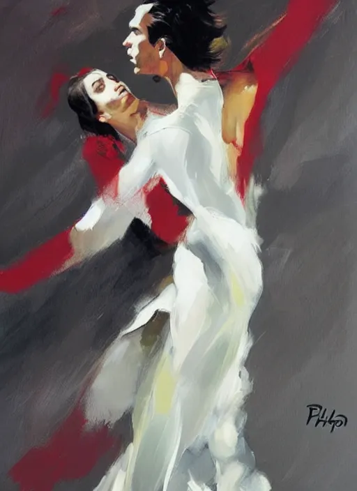 Image similar to sensual tango dancerin in white dress, painting by phil hale, fransico goya,'action lines '!!!, graphic style, visible brushstrokes, motion blur, blurry, visible paint texture, crisp hd image