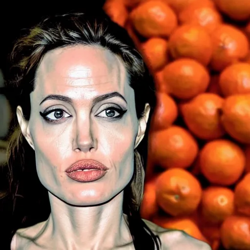 Image similar to an orange with the face of angelina jolie