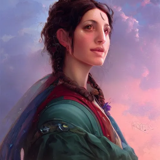 Prompt: portrait of an italian woman ( 3 5 ) from italy in 2 0 2 1, an oil painting by ross tran and thomas kincade