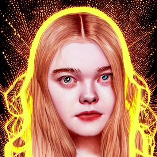 Prompt: elle fanning in the style of an oscilloscope
