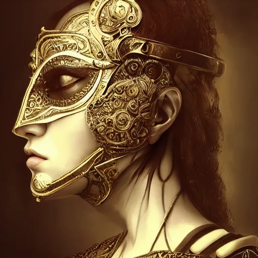 Image similar to Very very very very highly detailed epic photo of face with venetian mask, intricate, dystopian, sci-fi, extremely detailed, digital painting, artstation, concept art, smooth, sharp focus, illustration, intimidating lighting, incredible art by Artgerm