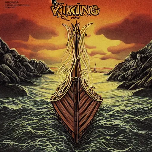 Image similar to a viking longship, album art, cover art, poster