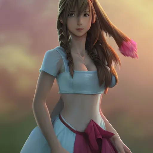 Prompt: full body shot of aerith aeris by logan cure, BangkuART, sakimichan, yan gisuka, zeronis, dan eder, nick silva, Ja Mong, 4k, artstation